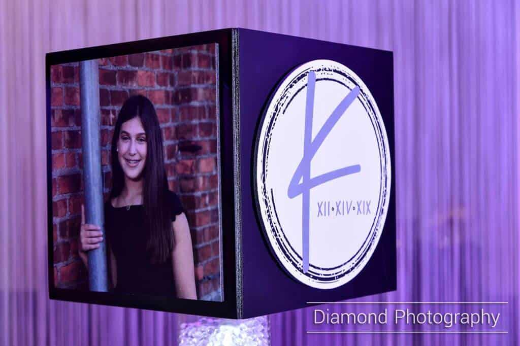 Custom Photo Cube Centerpiece on LED Vase with Gems
