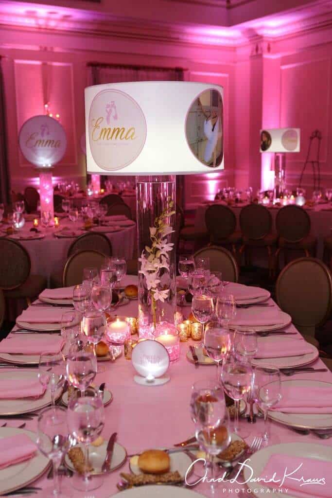 Dance Themed Lampshade Centerpiece with Custom Logo and Photos