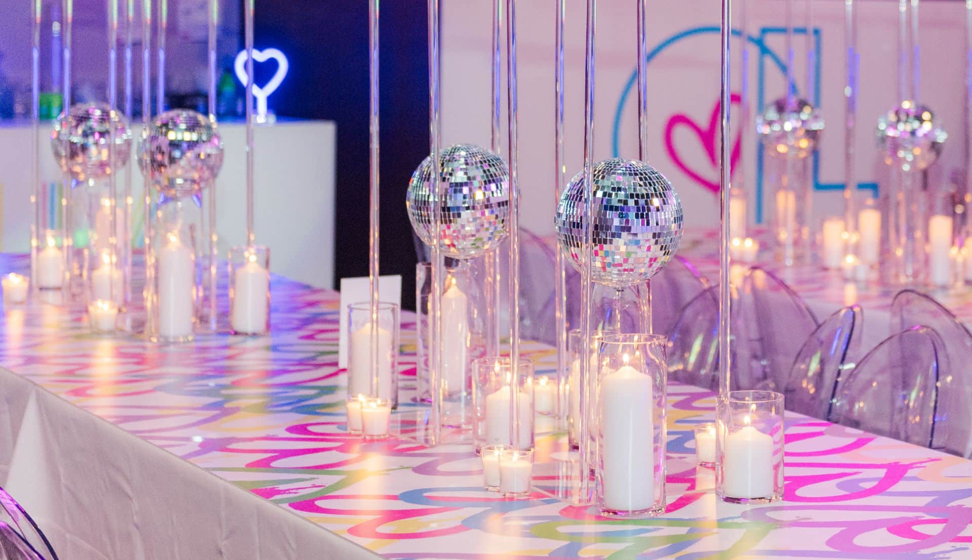 Disco Ball Centerpiece for Neon Themed Bat Mitzvah