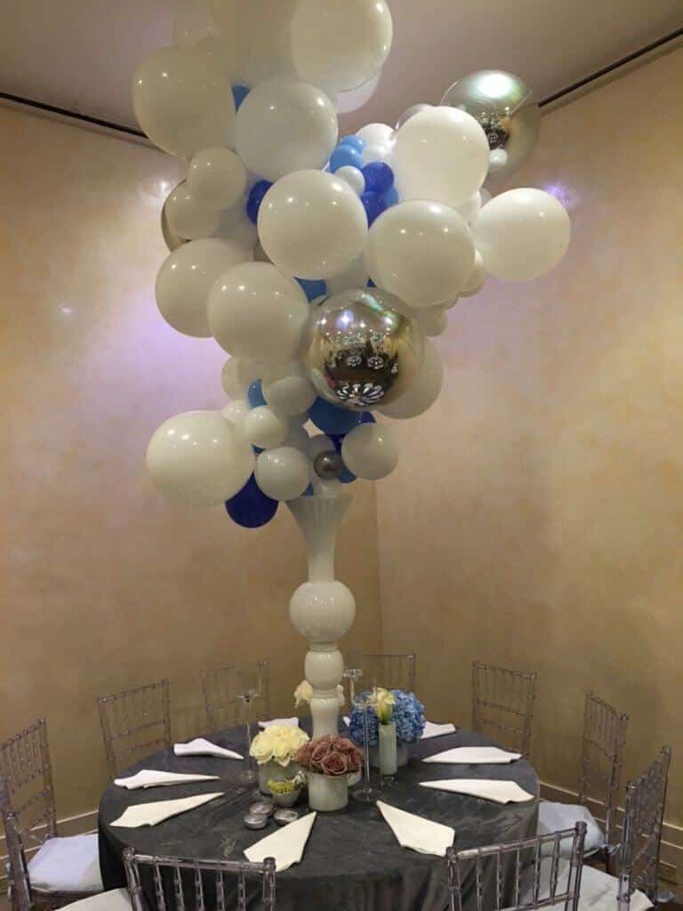 Organic Balloon Sculpture Centerpiece with Silver Orbz Balloons