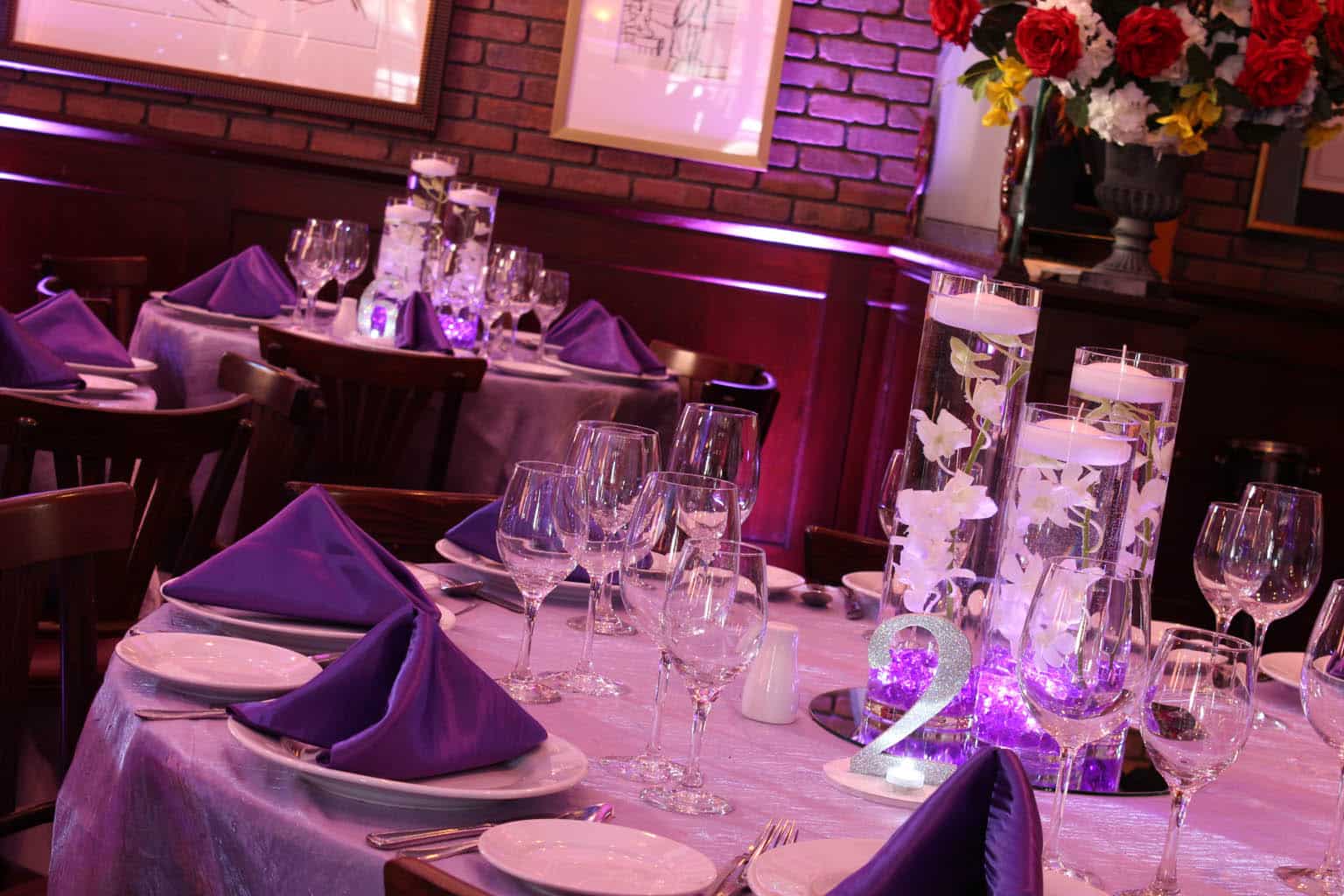 Vases with Lavender Crystal Chips, LED Lighting and White Orchids