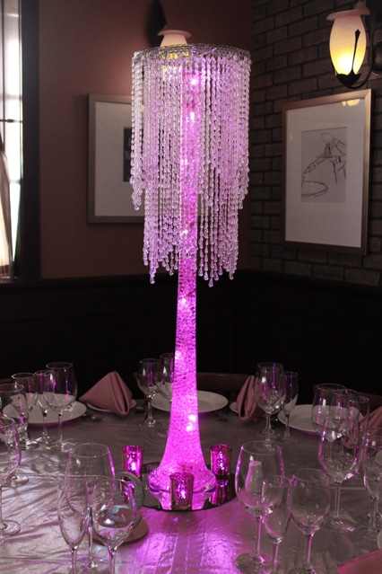 Sweet 16 LED Chandelier Centerpiece with Vases and Aqua Gems