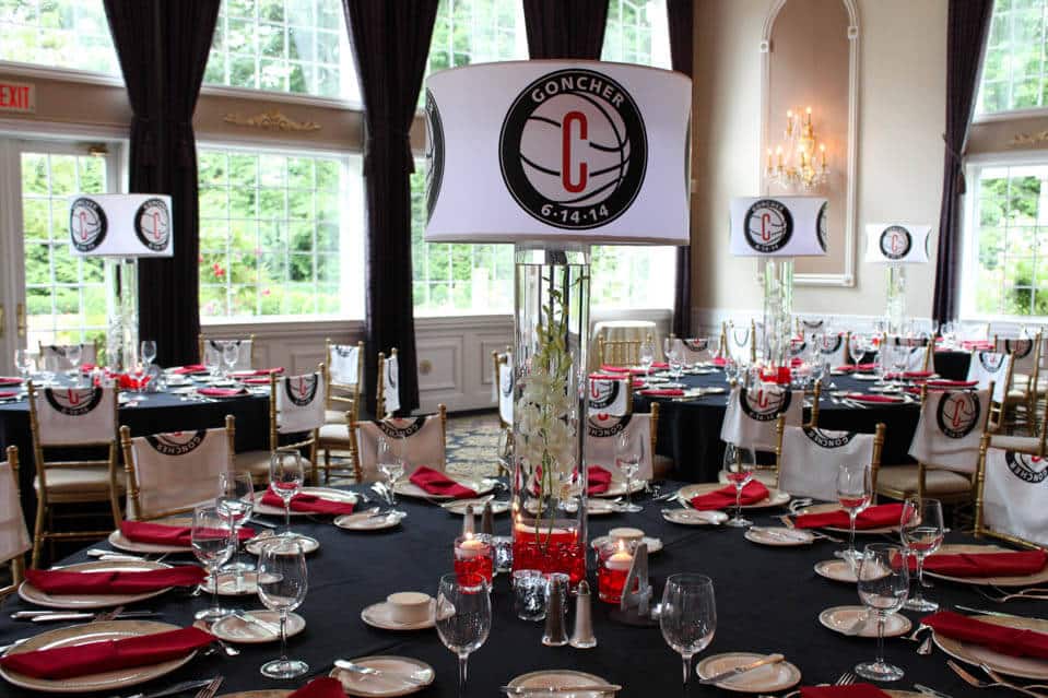 Bar Mitzvah Lampshade Centerpiece with Custom Logo, LED Lighting and Votive Candles