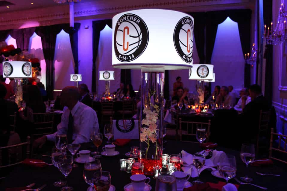 Custom Lampshade Centerpiece with LED Lighting and Orchids