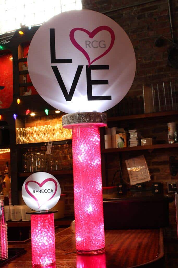 LED Centerpiece with Aqua Gems and Blowup Logo