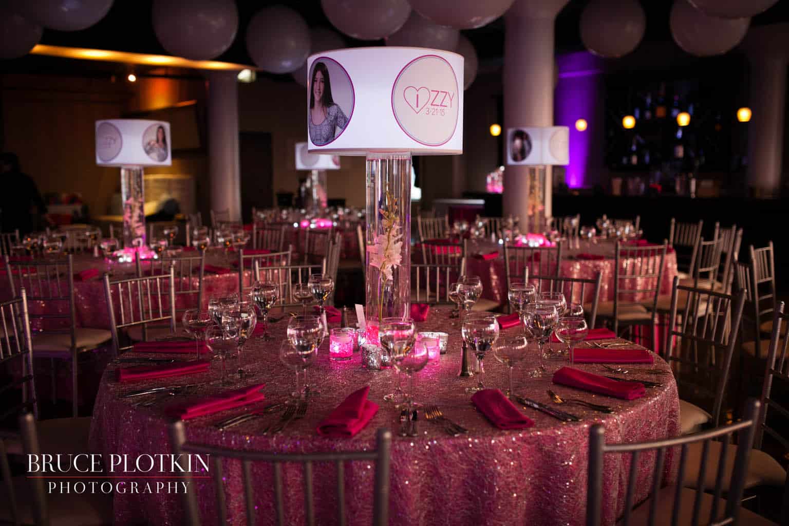 Custom Lampshade Centerpiece with Photos, Logos, Orchids and LED Lighting