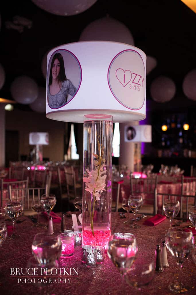 Custom Lampshade Centerpiece with Photos, Logos, Orchids and LED Lighting