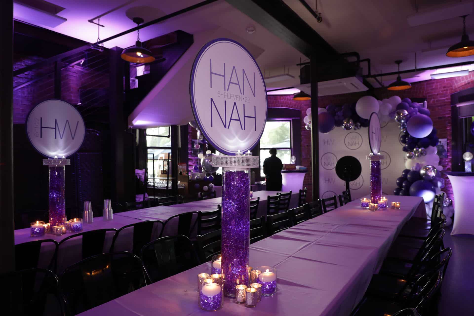Bat Mitzvah Logo Centerpiece with Votives at Hudson Social
