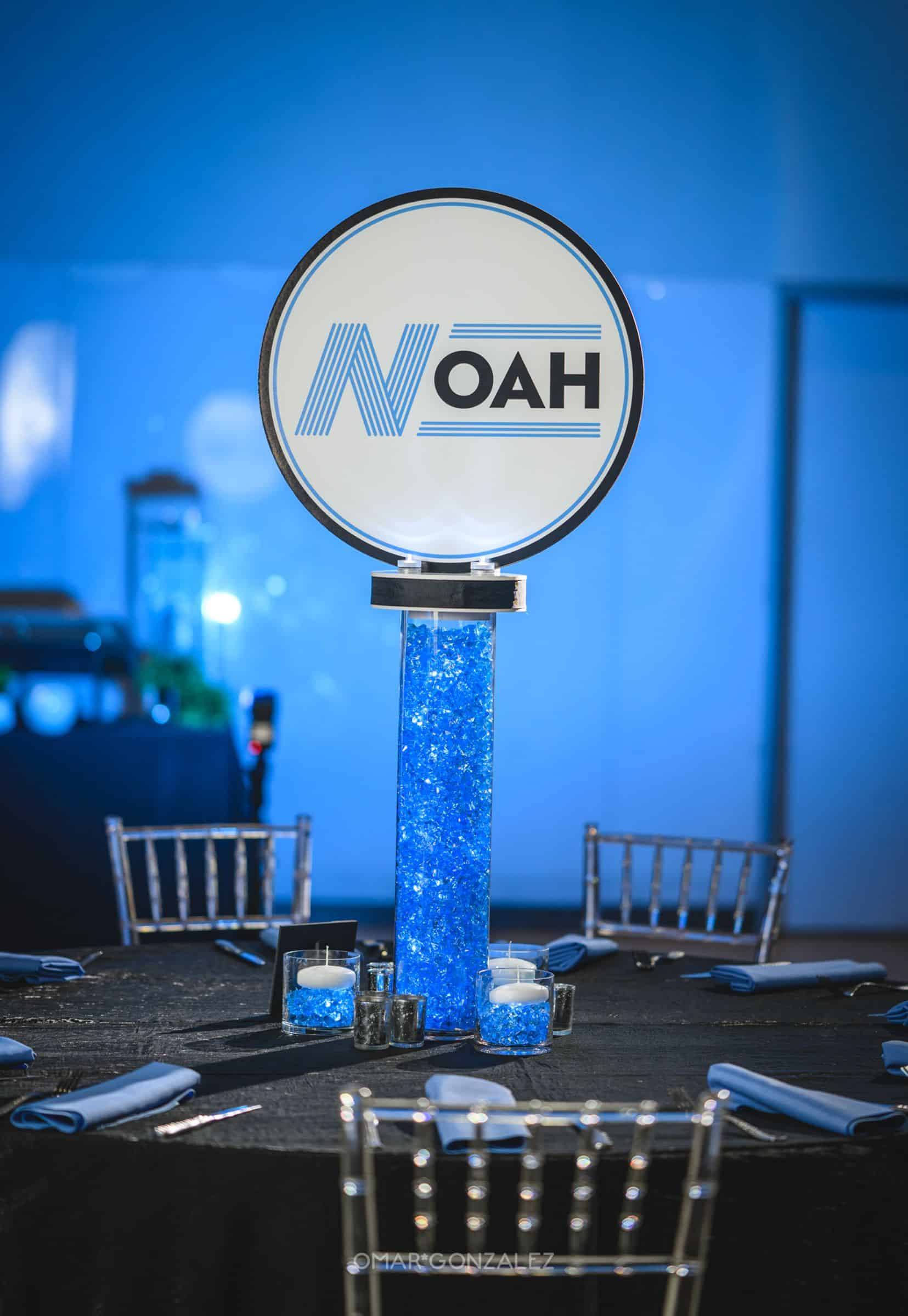 Custom LED Logo Centerpiece with Pale Blue Chips