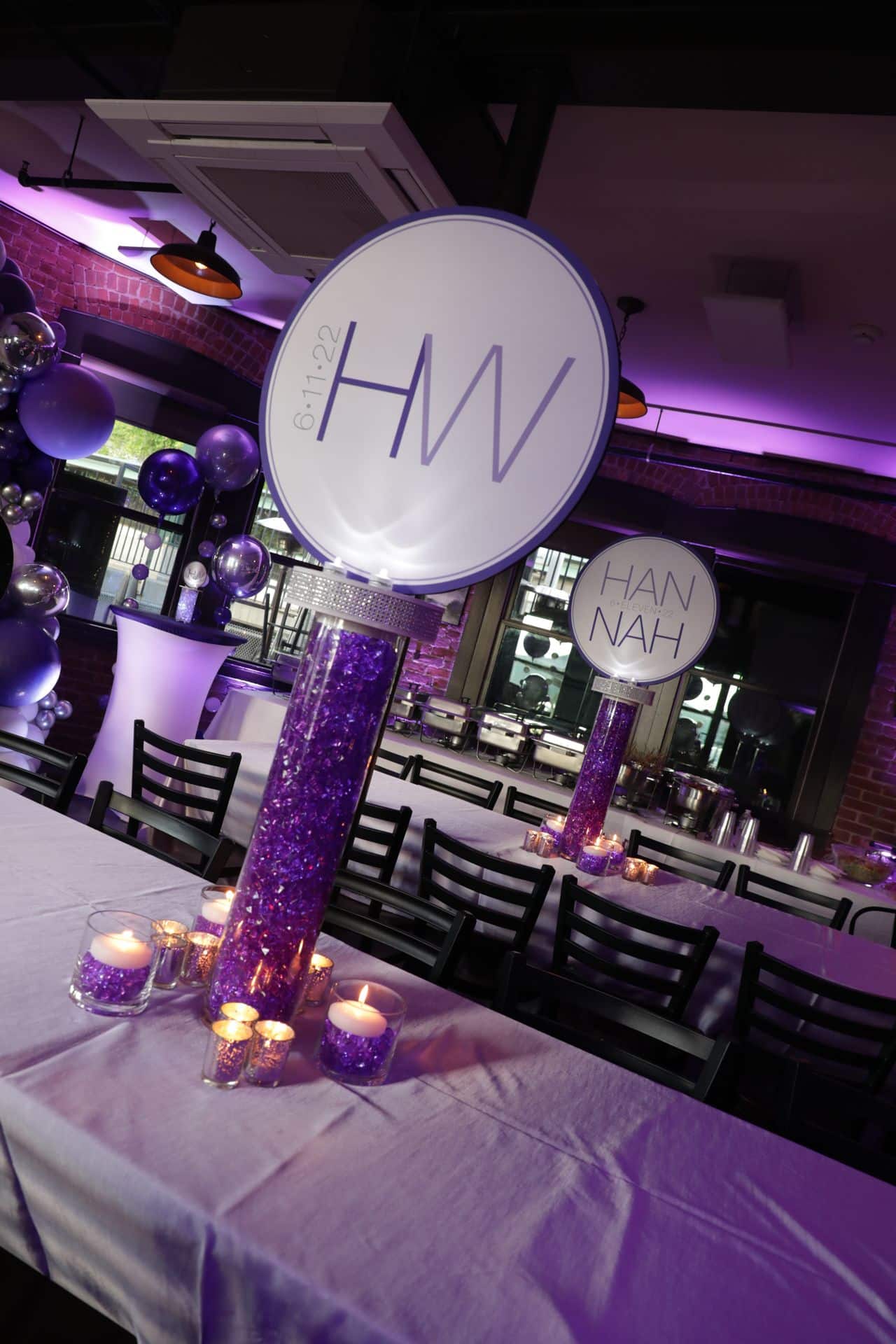 Bat Mitzvah Logo Centerpiece with Votives at Hudson Social