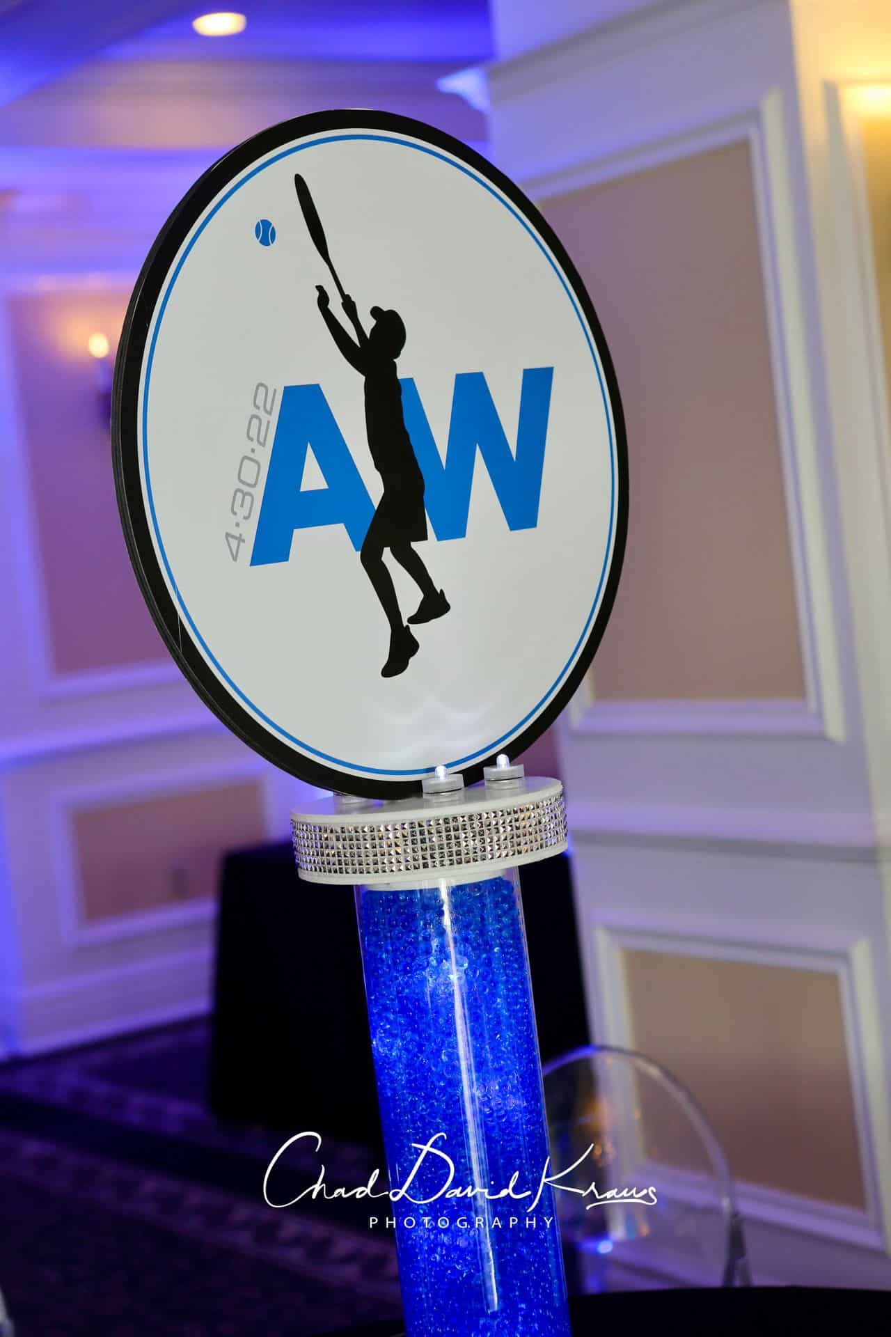 LED Centerpiece with Custom Tennis Themed Logo
