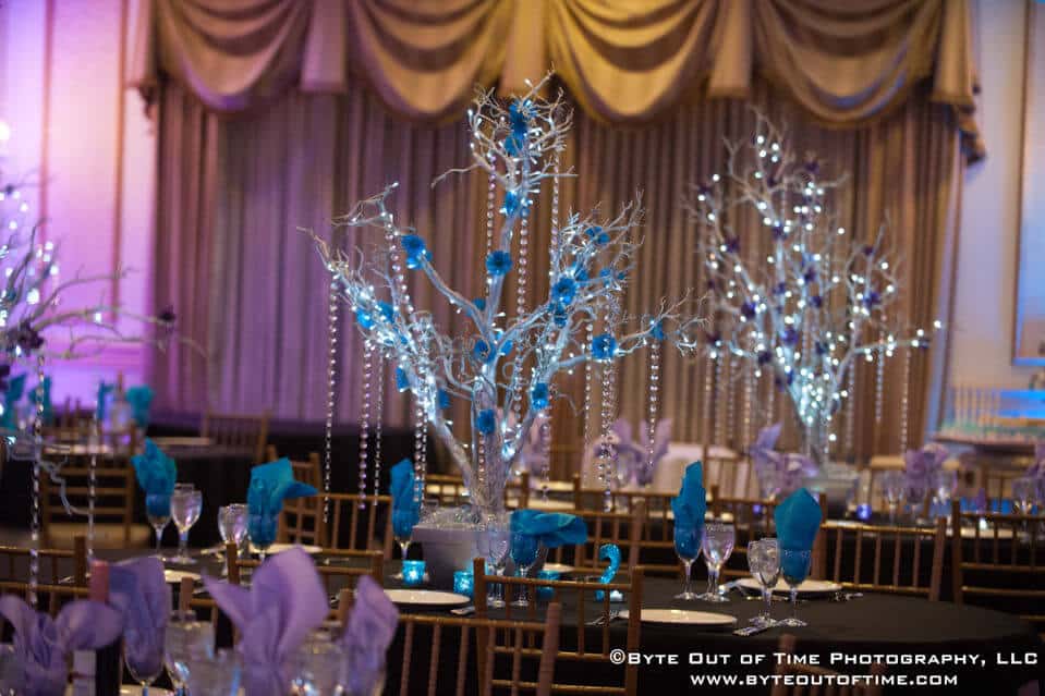 LED Trees with Turquoise and Purple Flowers
