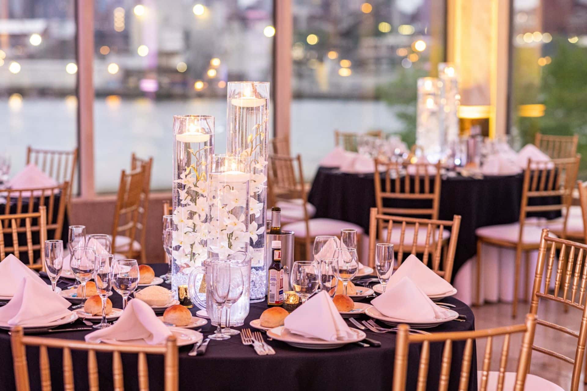 LED Orchid Centerpiece with Floating Candles for Bat Mitzvah