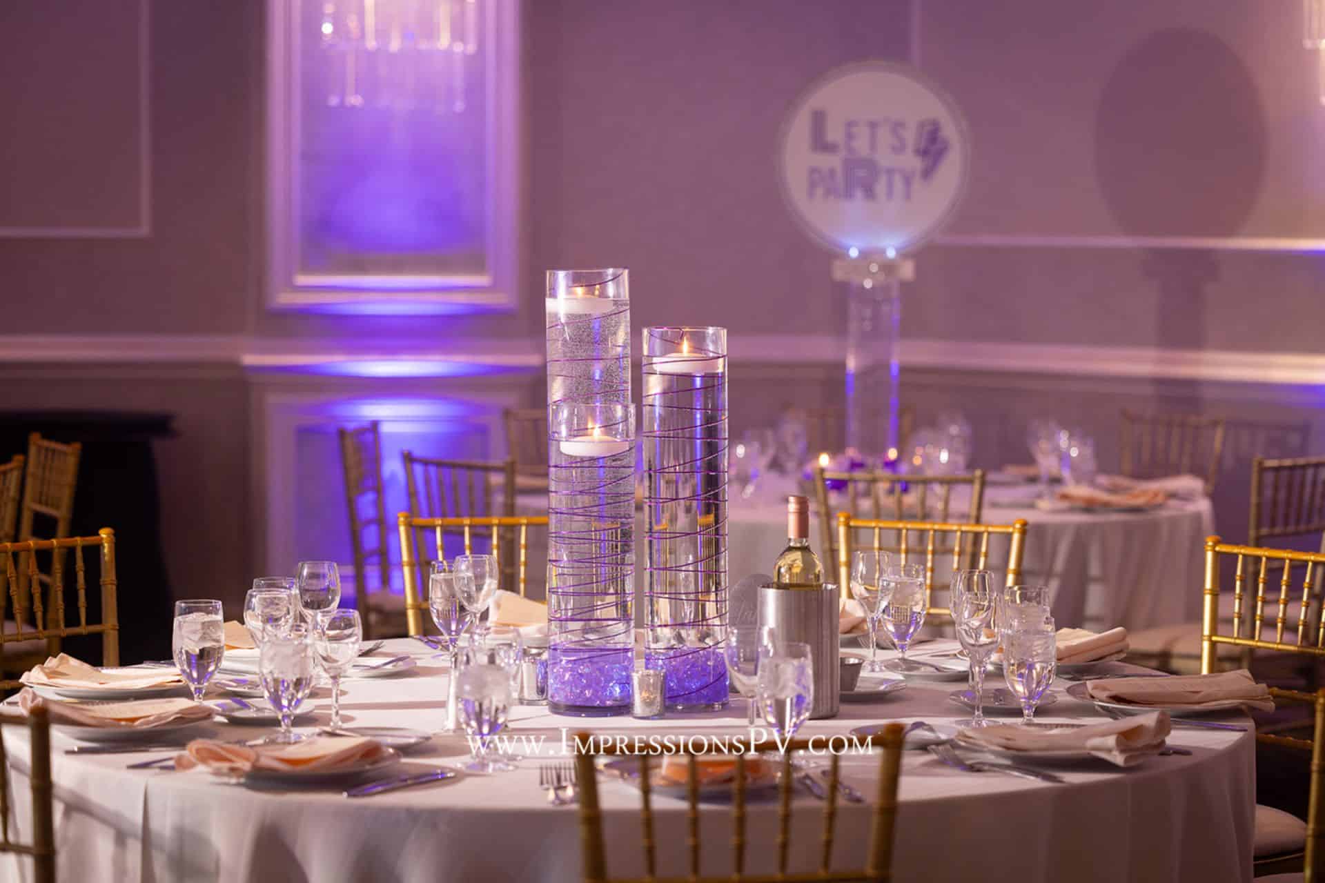Wire Wrapped Cylinder with Floating Candle with LED Chips for a Bat Mitzvah