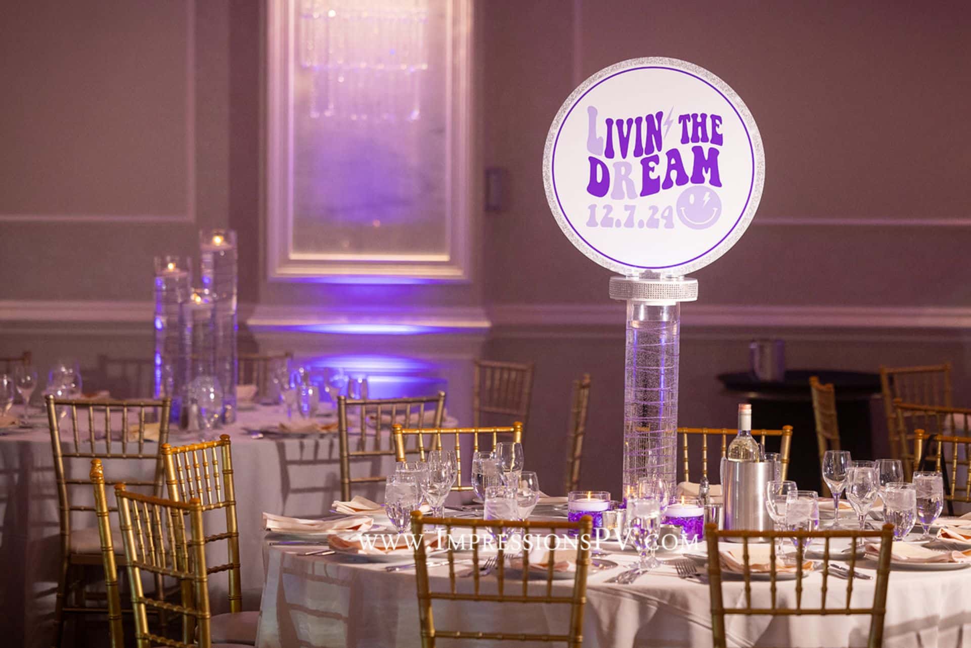 Custom Logo Topper on Top of a Wire Wrapped Cylinder with LED Chips