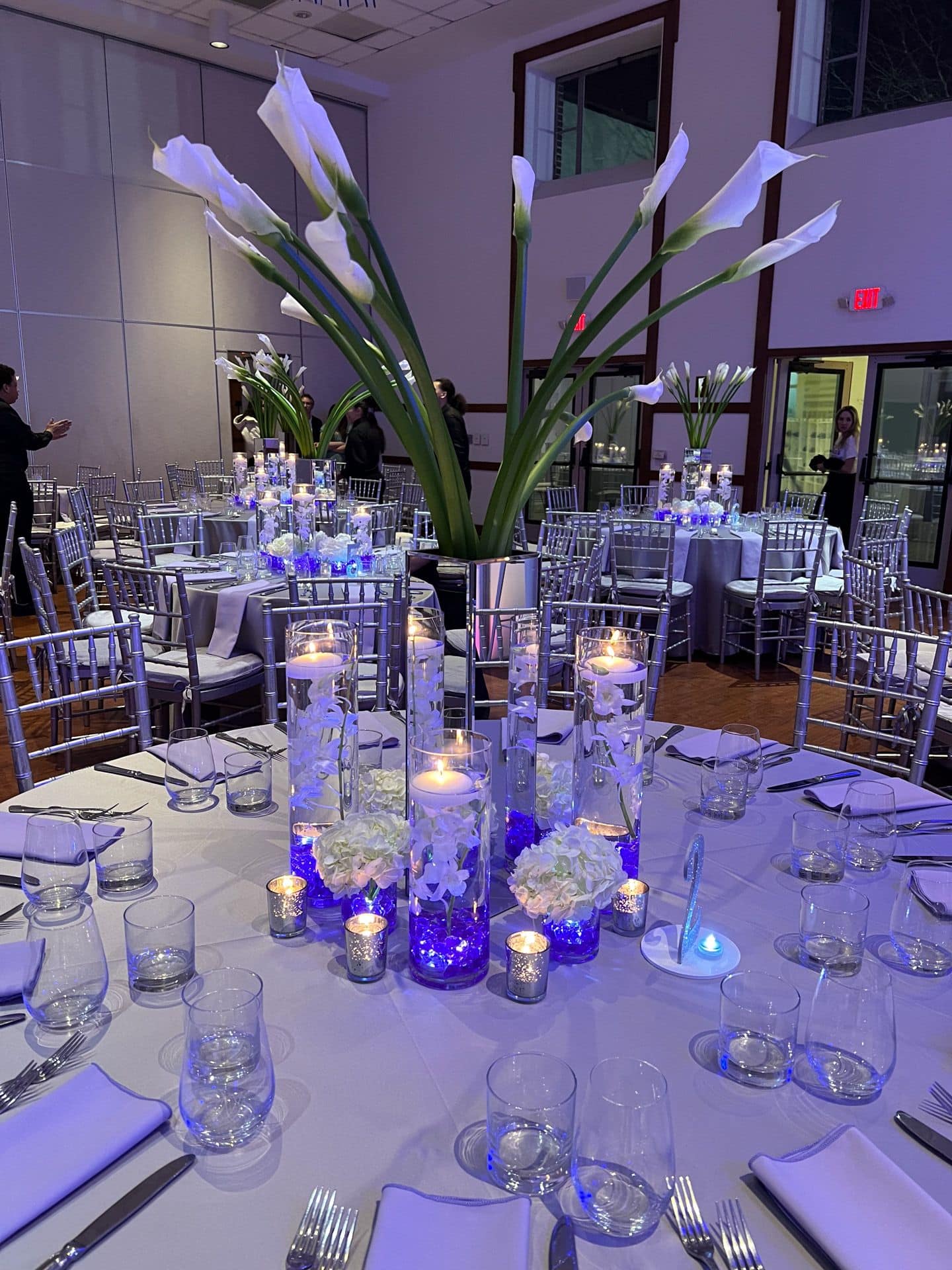 Calla Lily Centerpiece with Orchids and Hydrangeas