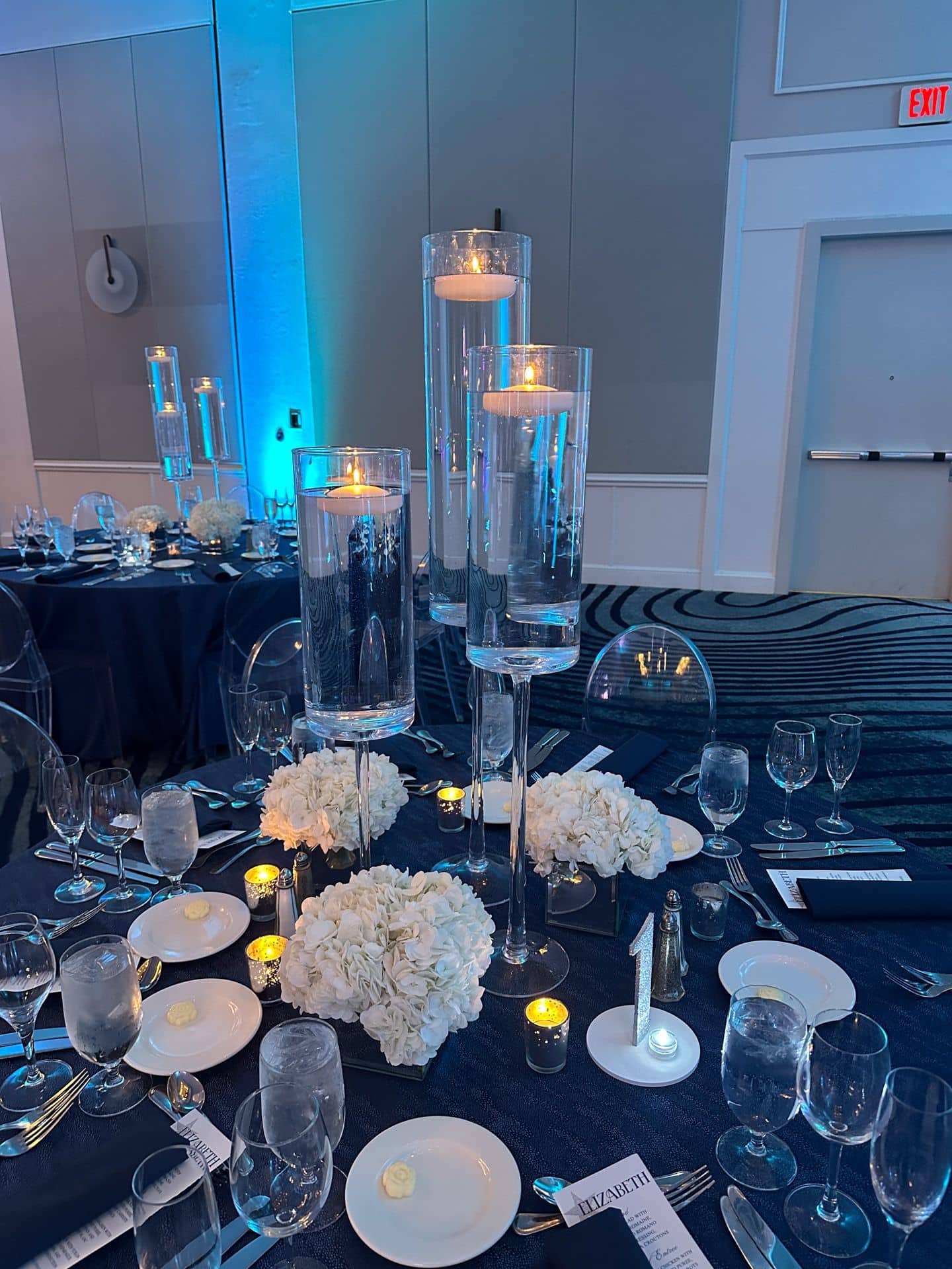 Candle Glass Centerpiece with Hydrangeas