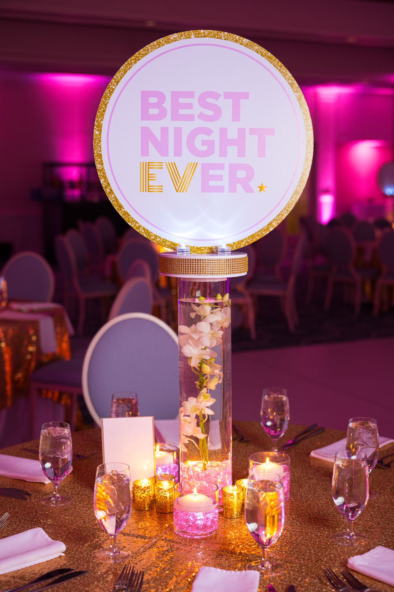Custom Logo Orchid Centerpiece for Bat Mitzvah
