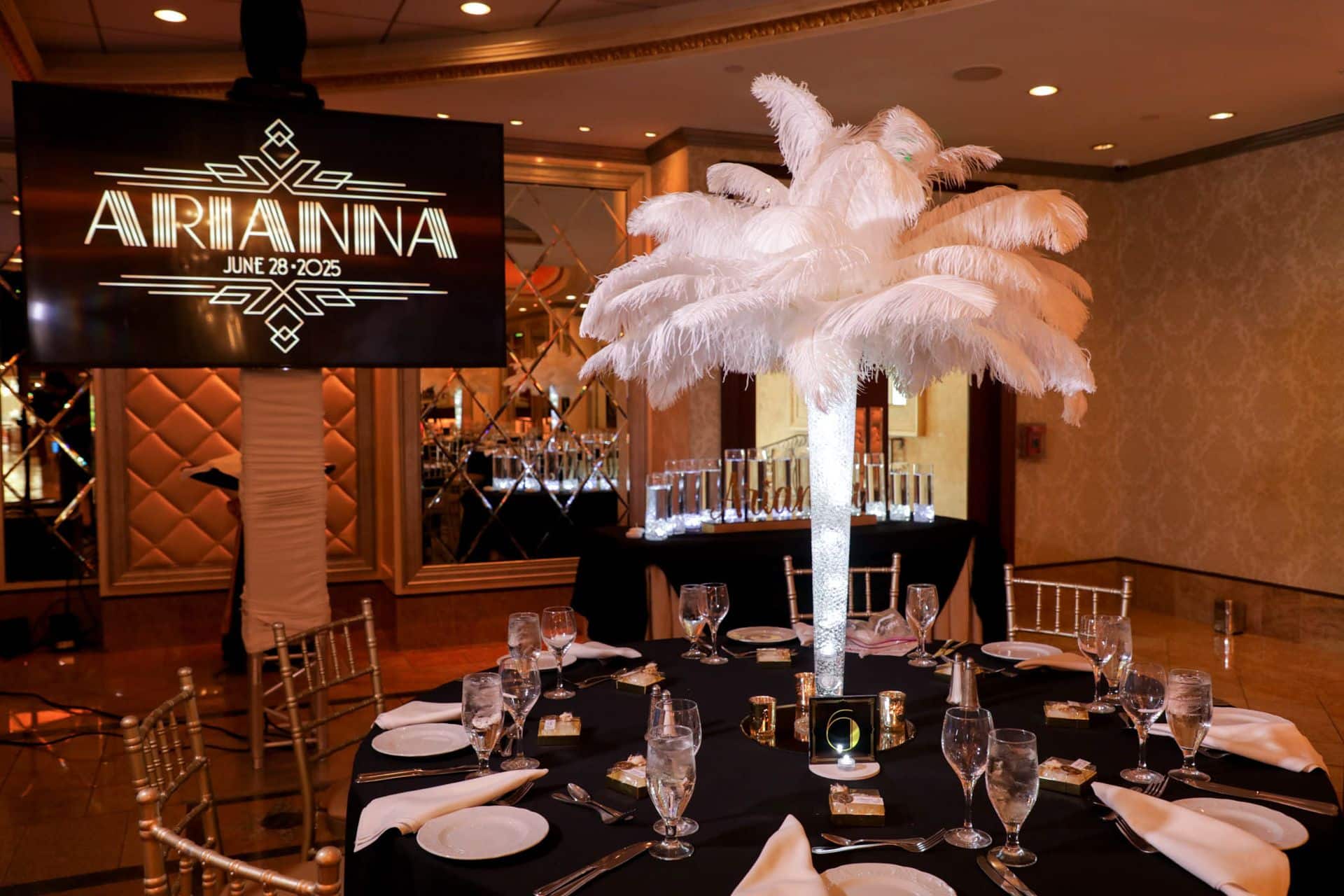 White Feather Centerpiece with Clear Gems