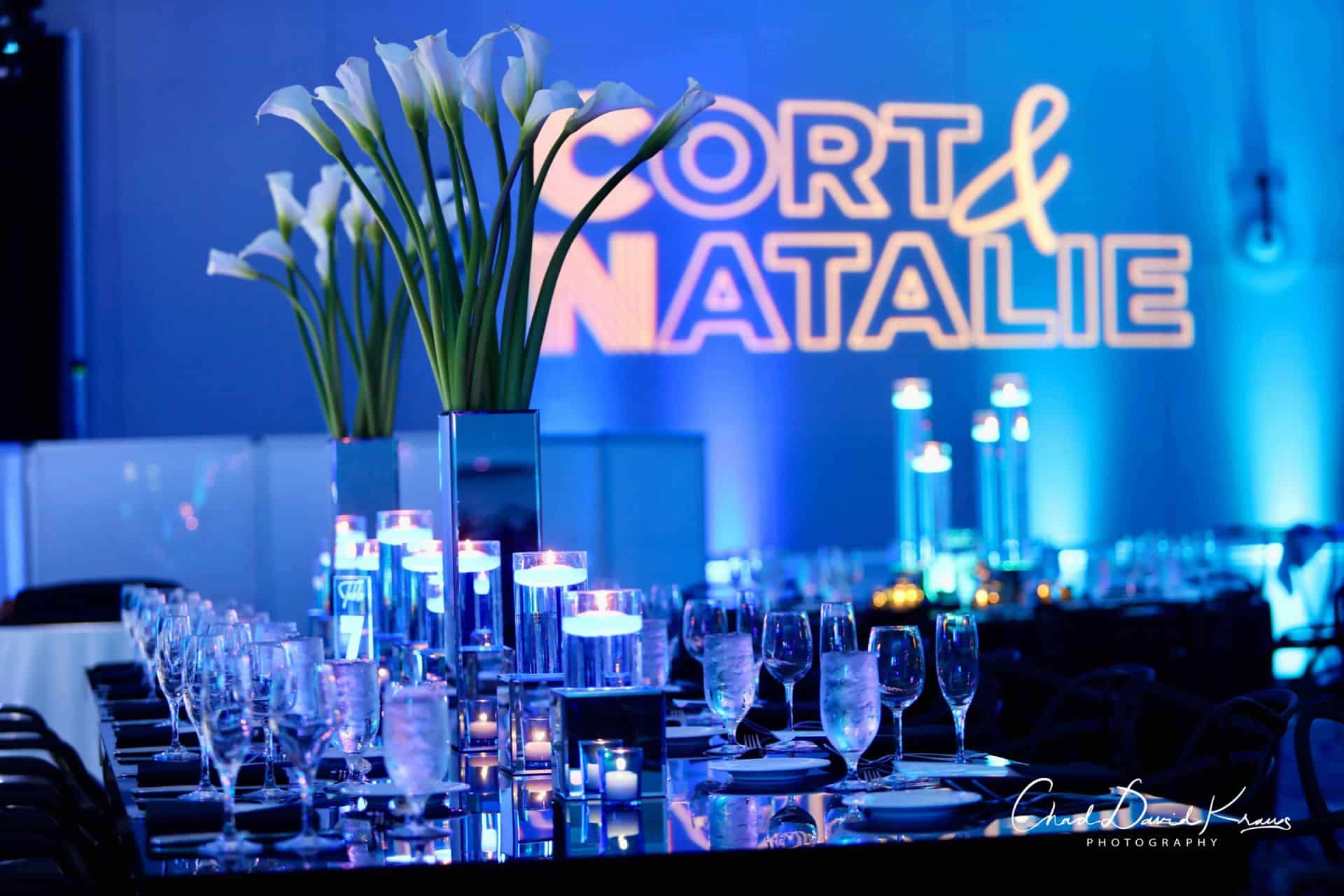 LED Calla Lily Centerpiece with Neon Floaters for B'nai Mitzvah at the Hyatt Regency Greenwich