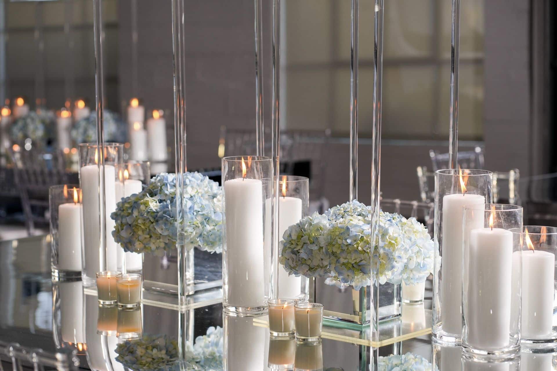 Hydrangeas Centerpieces with Pillar Candles