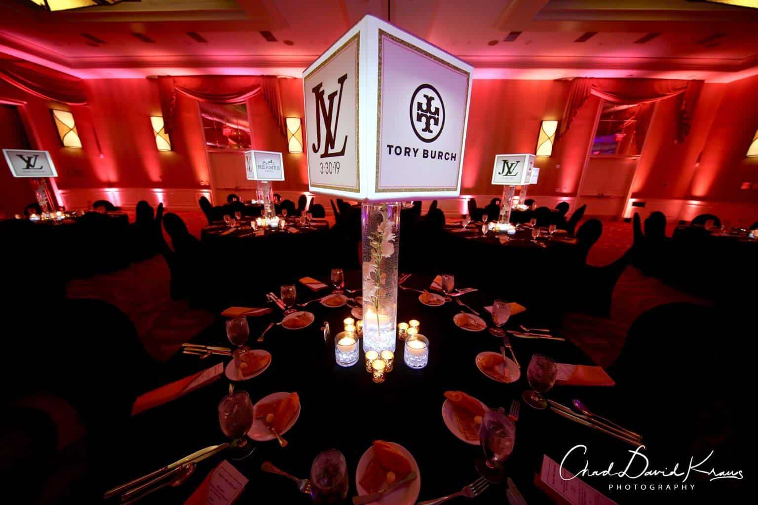 Custom LED Lampshade Centerpiece with Logos for Fashion Themed Bat Mitzvah