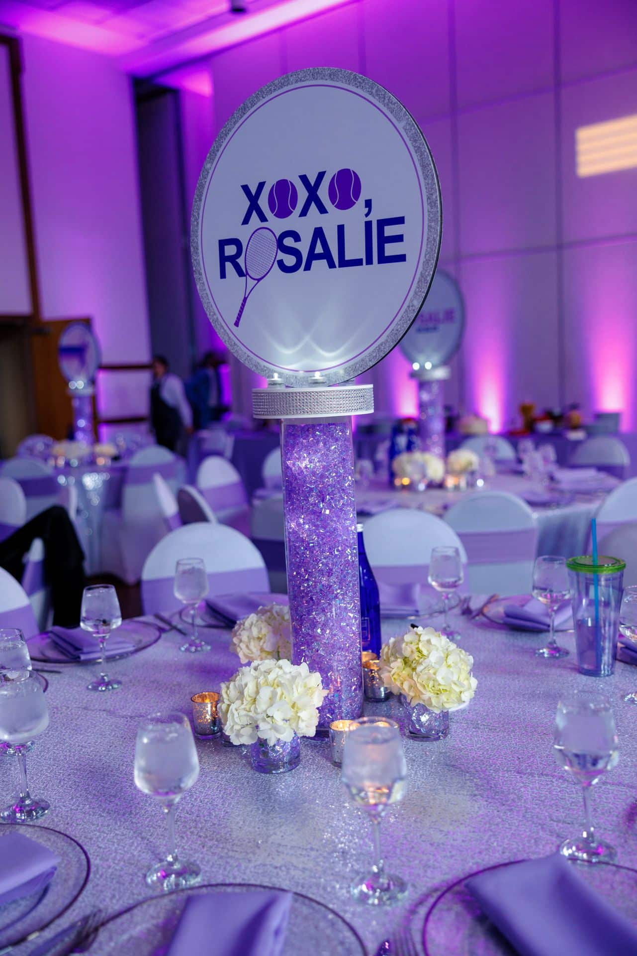Lavender Logo Topper Centerpiece, Hydrangeas,