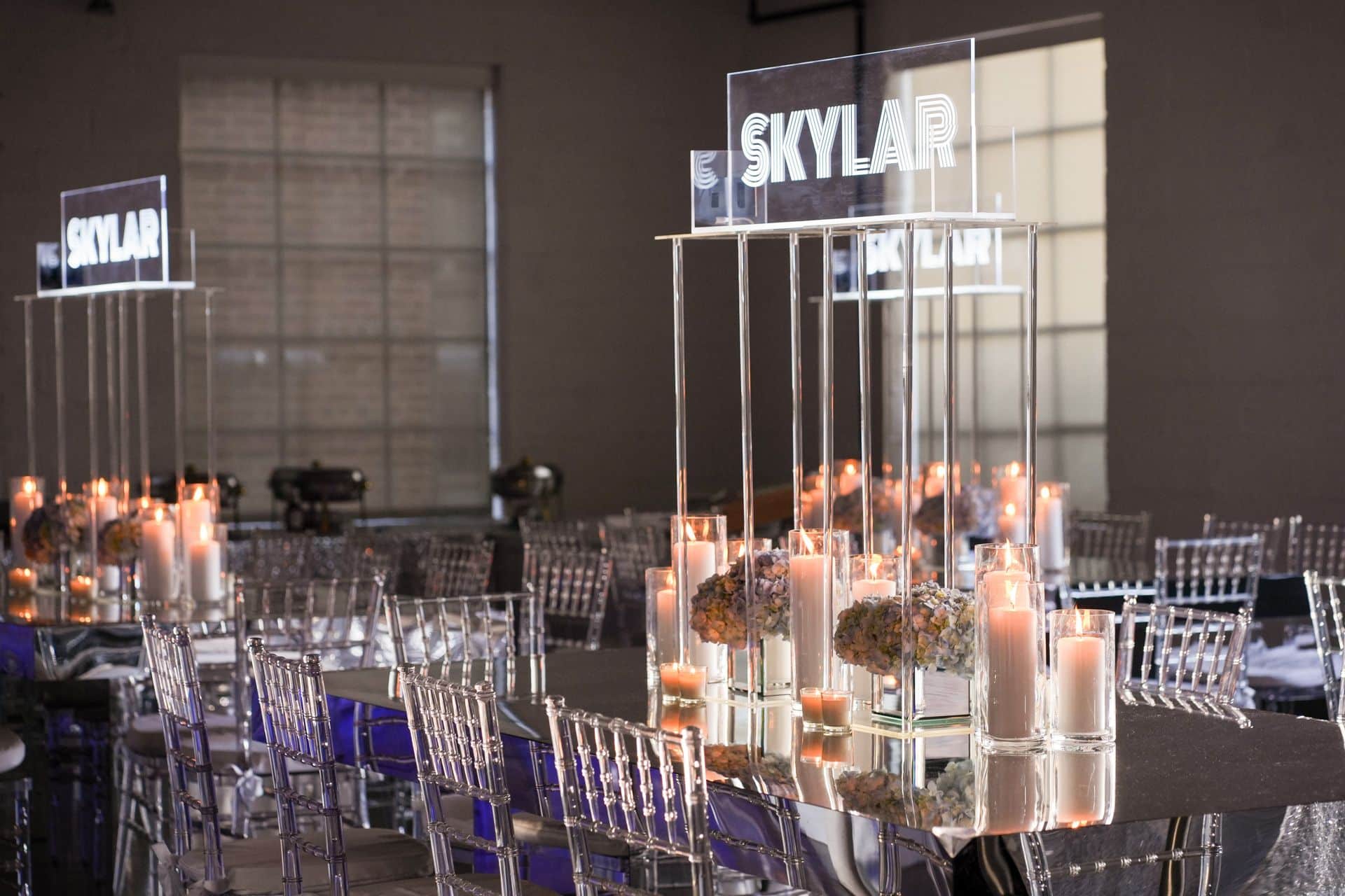 Custom LED Name Acrylic Centerpiece with Hydrangeas
