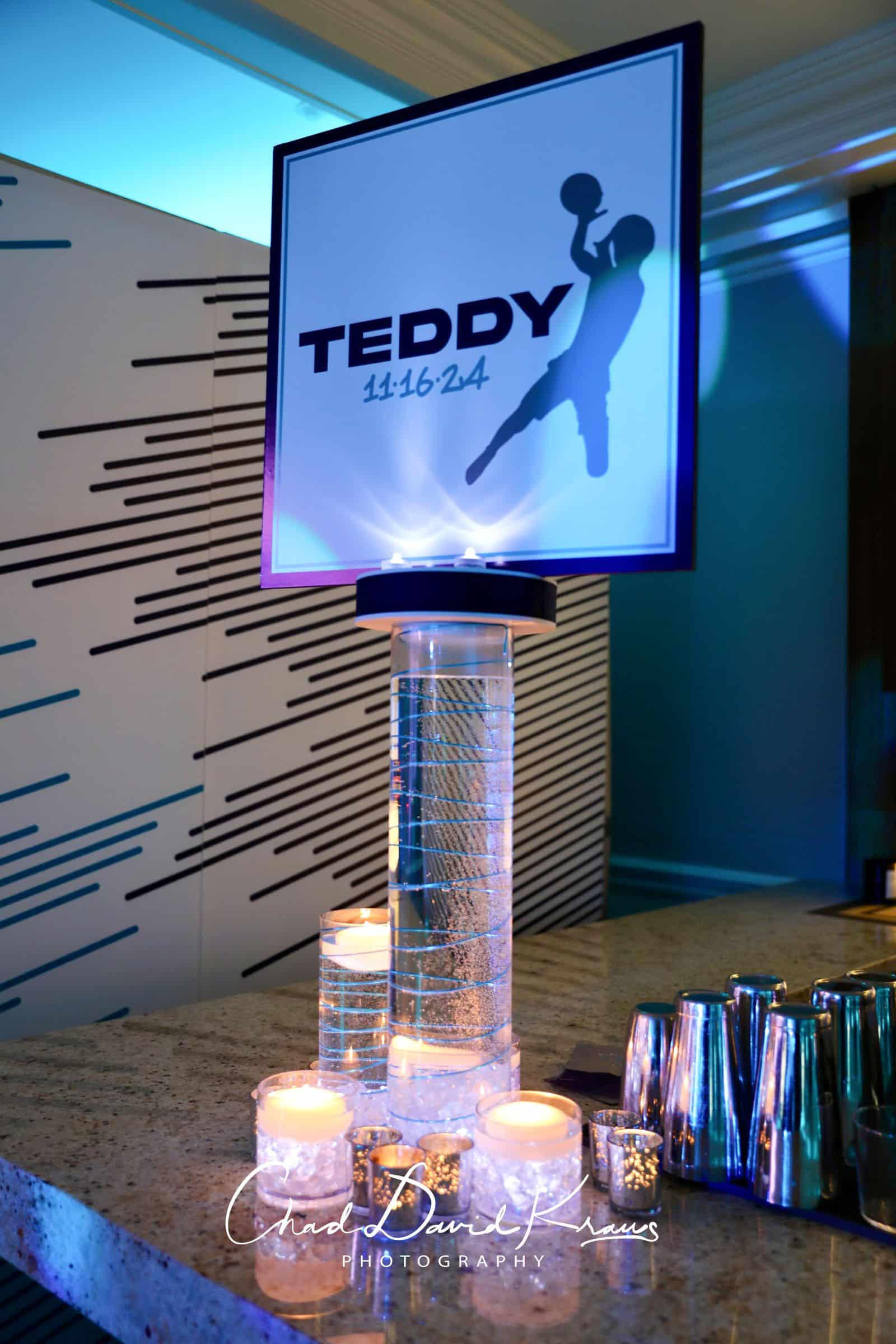 Custom Logo Topper on Top of a Wire Wrapped Cylinder with LED Chips