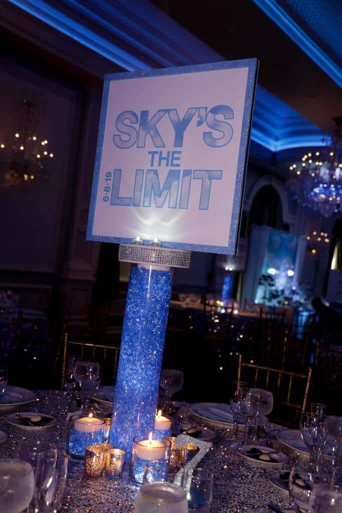 Custom LED Logo Centerpiece for Sky Themed Bat Mitzvah