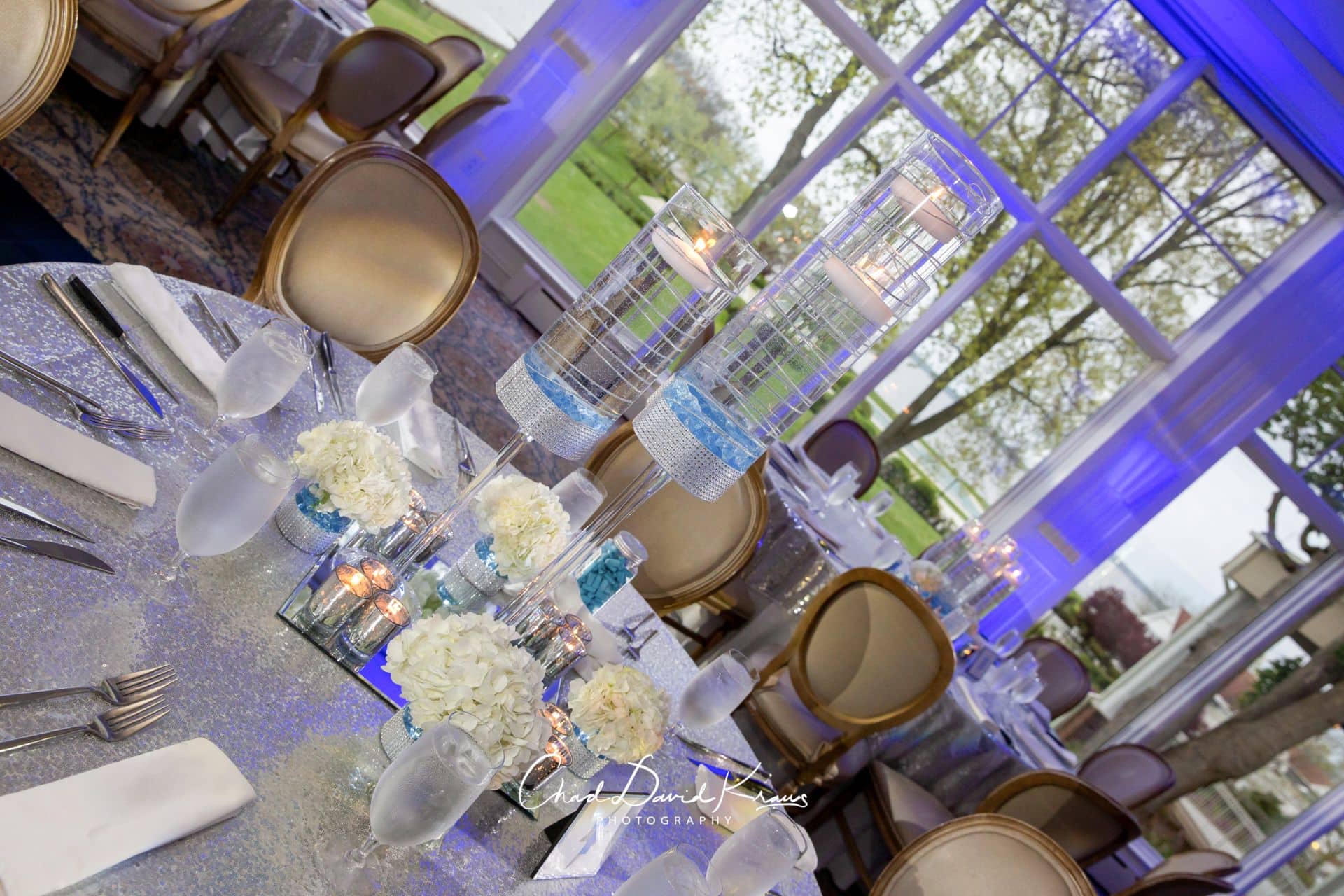 Wire Glass Cylinder Centerpiece with Hydrangeas