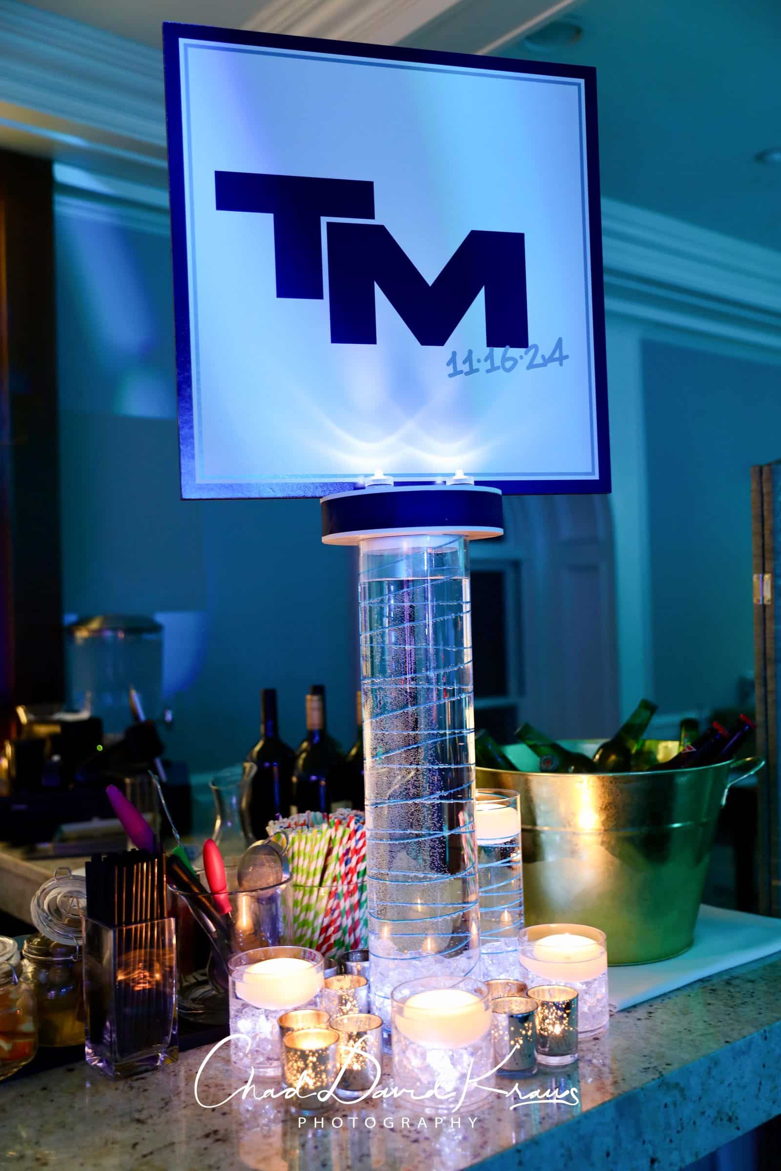 Custom Logo Topper on Top of a Wire Wrapped Cylinder with LED Chips