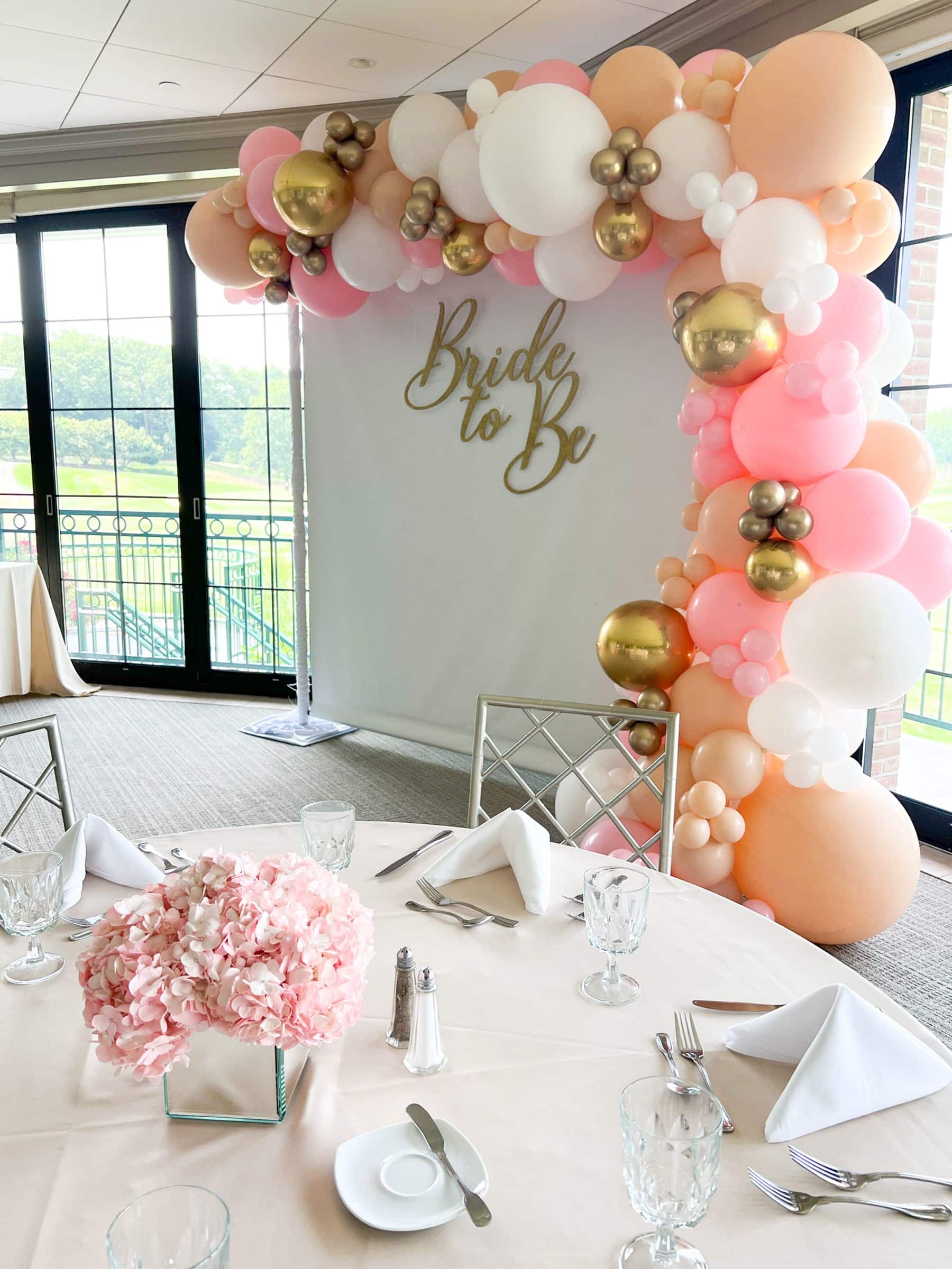 Pink Hydrangea Centerpieces in Mirror Vases for Bridal Shower