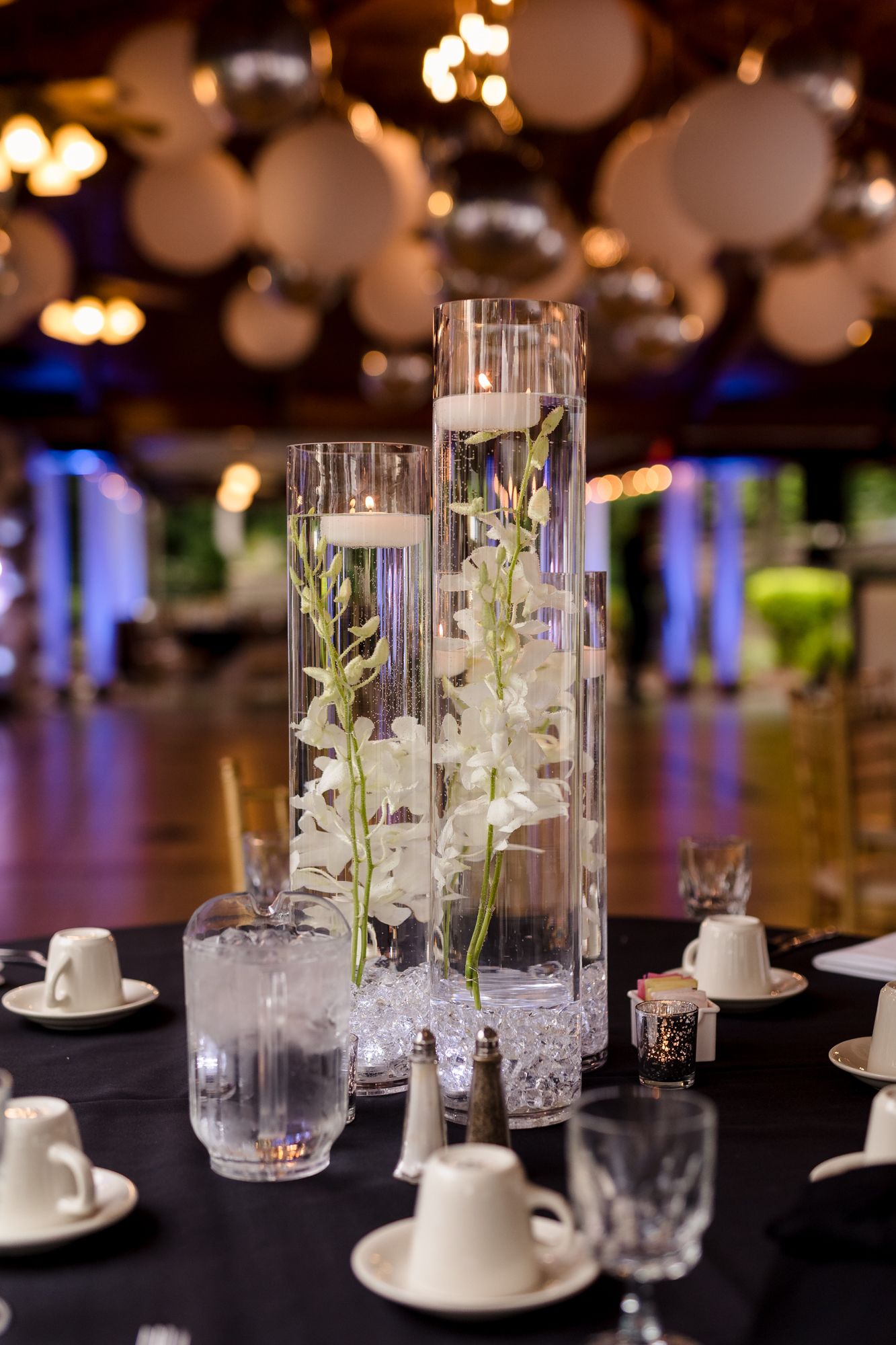 Magnificent Classic LED Orchid Centerpiece with Clear Chips and Floating Candle for Party Decor