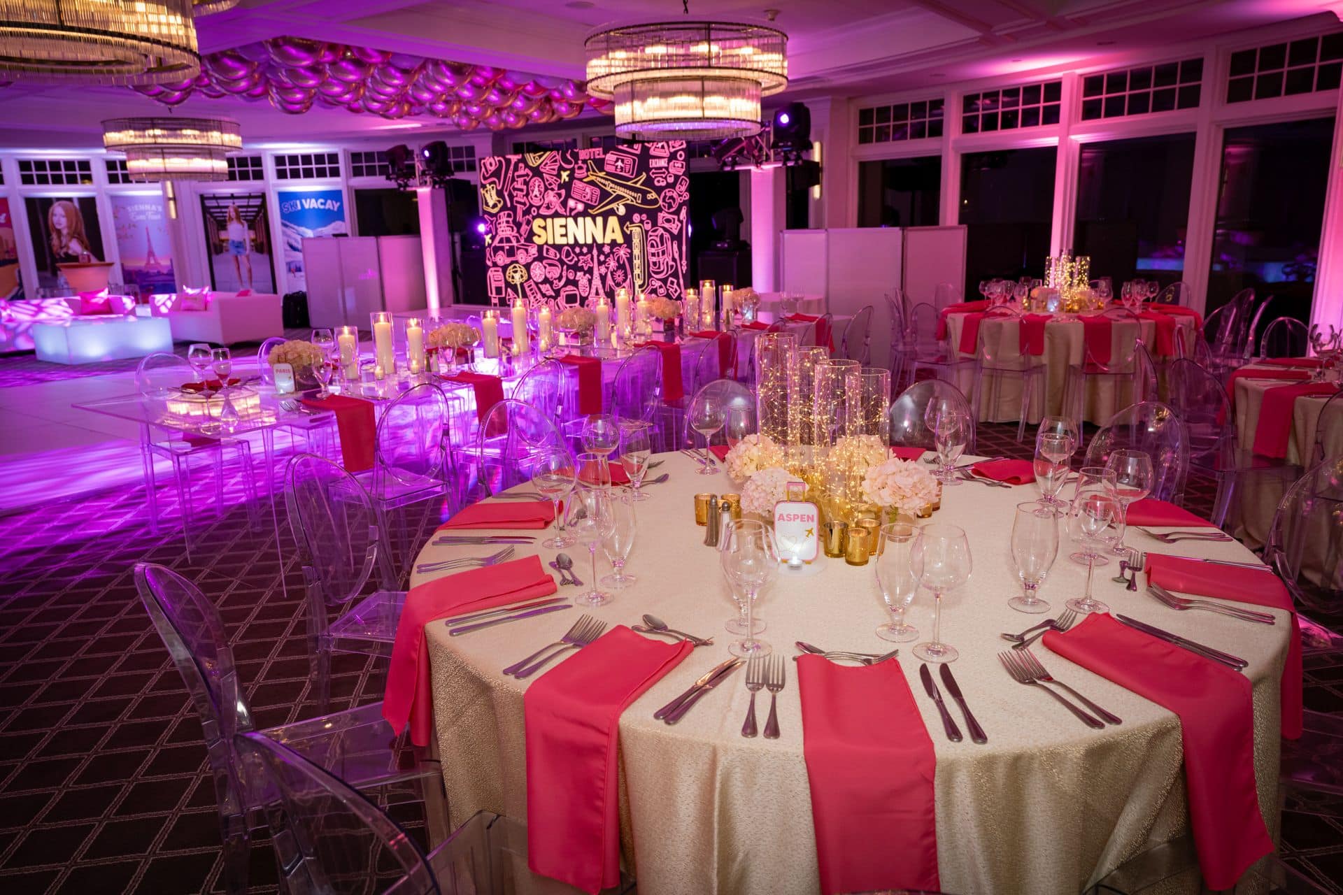 Fairy Light Centerpiece with Hydrangeas and Gold Candle Votives