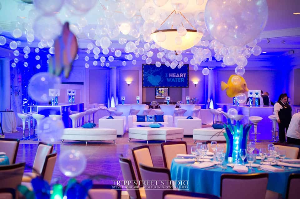 Underwater Themed Bat Mitzvah with Custom Lounge, Bubbles over Dance Floor and Underwater Centerpieces at Hampshire Country Club, NY