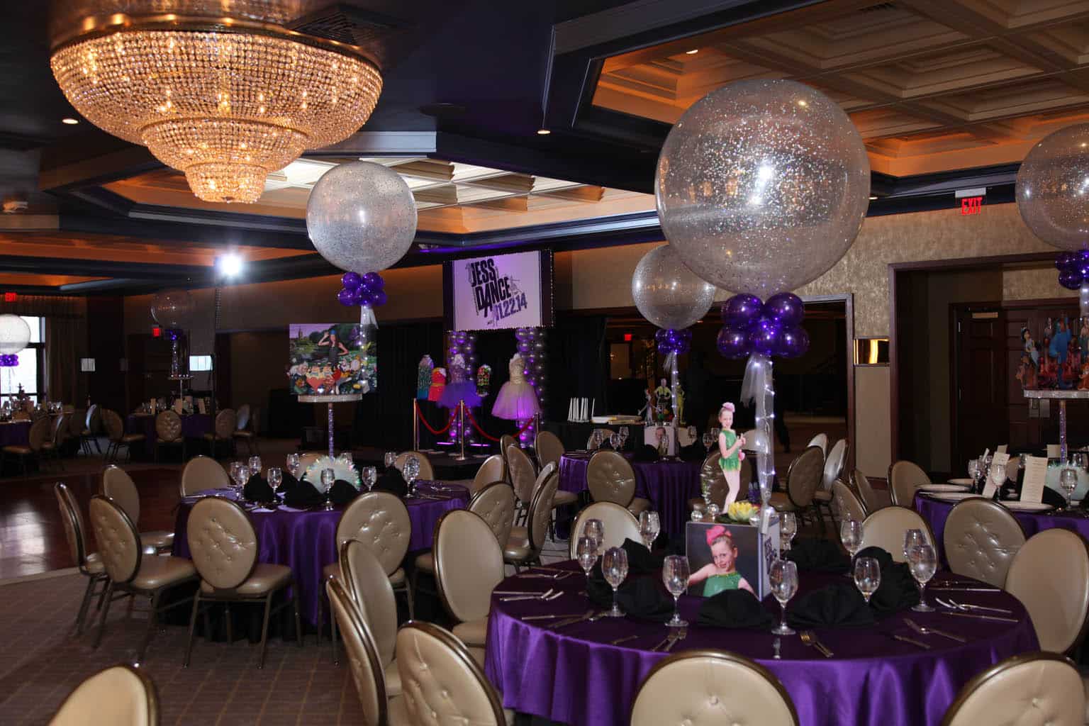 Dance Themed Bat Mitzvah with Custom Centerpieces, Sparkle Balloons and Logo Backdrop at The Imperia, NJ