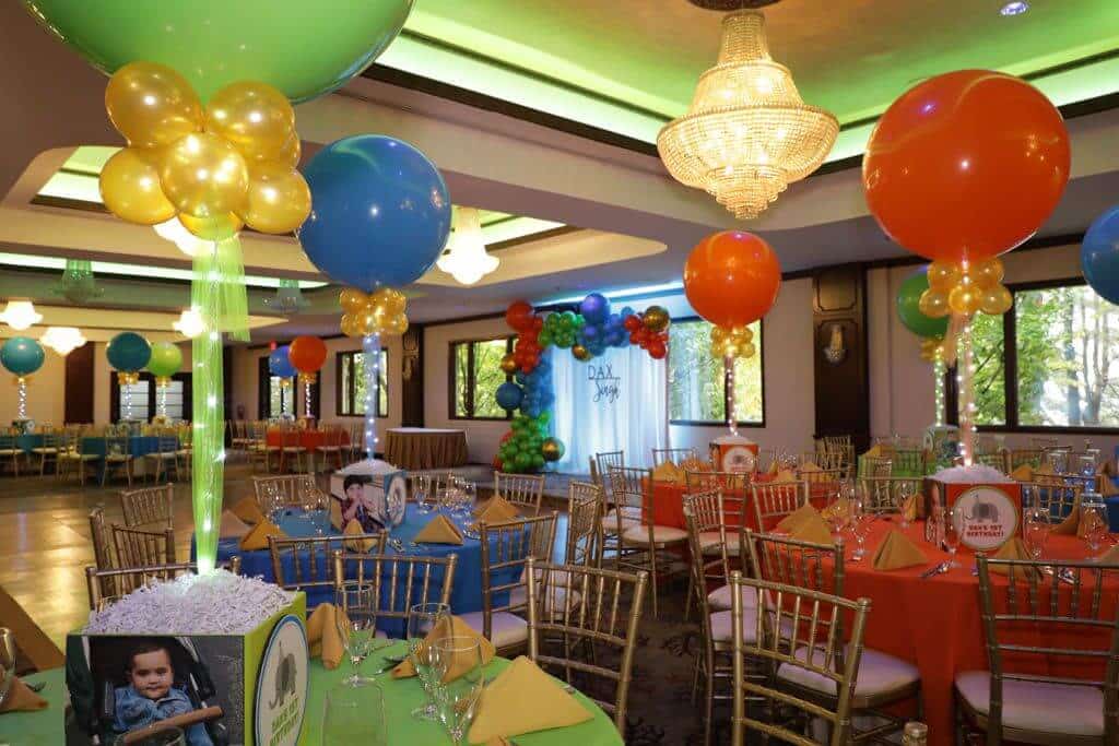 Circus Themed First Birthday with Organic Balloon Arch Backdrop and 3' Balloon Centerpieces at Martinsville Gardens, NJ