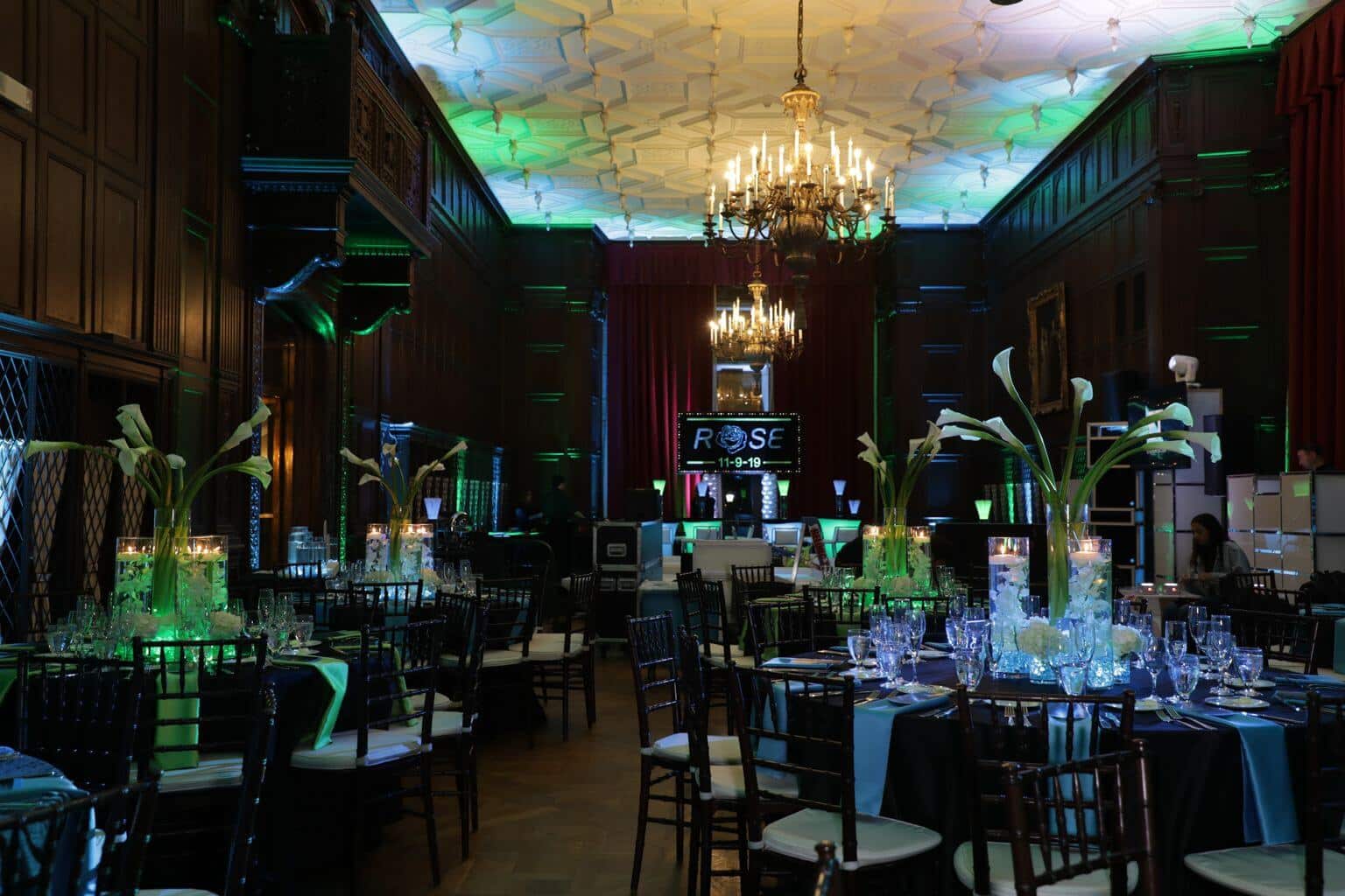 Neon Themed Bat Mitzvah with LED Floral Centerpieces & Logo Backdrop at Reid Castle