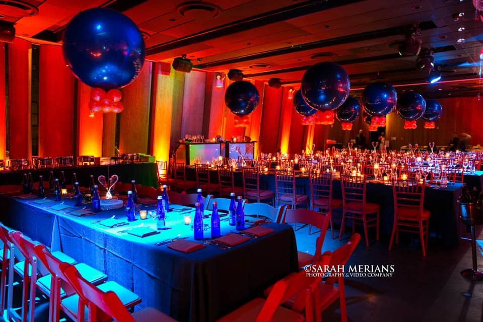 Lacrosse Themed Bar Mitzvah with Navy and Orange Balloons at The Dream Hotel, NYC
