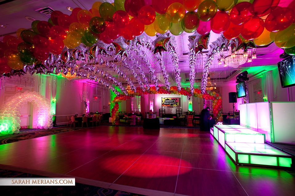 Club Themed Bat Mitzvah with Neon Balloon Canopy and Custom Lounge