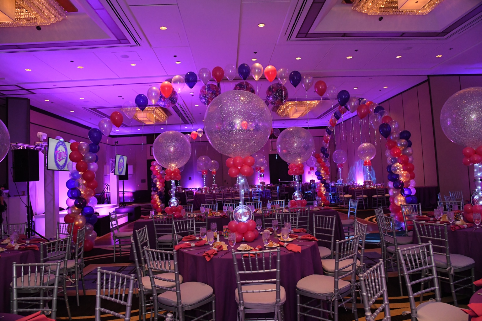 Twins Themed Bat Mitzvah with LED Sparkle Balloon Centerpieces and Balloon Gazebo over Dance Floor at The Greenwich Hyatt, CT