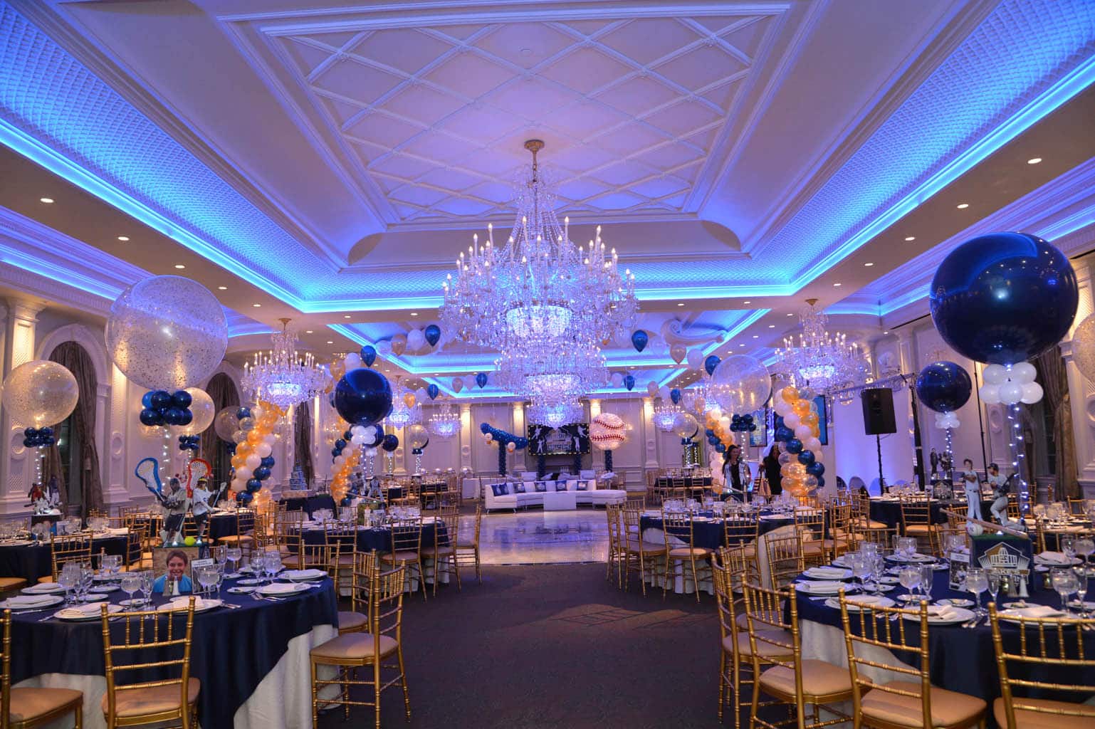 Sports Themed Bar Mitzvah with Balloon Gazebo over Dance Floor and Alternating Sparkle and Solid Balloons at The Rockleigh, NJ
