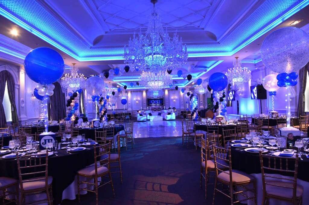 Blue, Black and Silver Bar Mitzvah with 3' LED Balloon Centerpieces and Gazebo Over Dance Floor at The Rockleigh, NJ