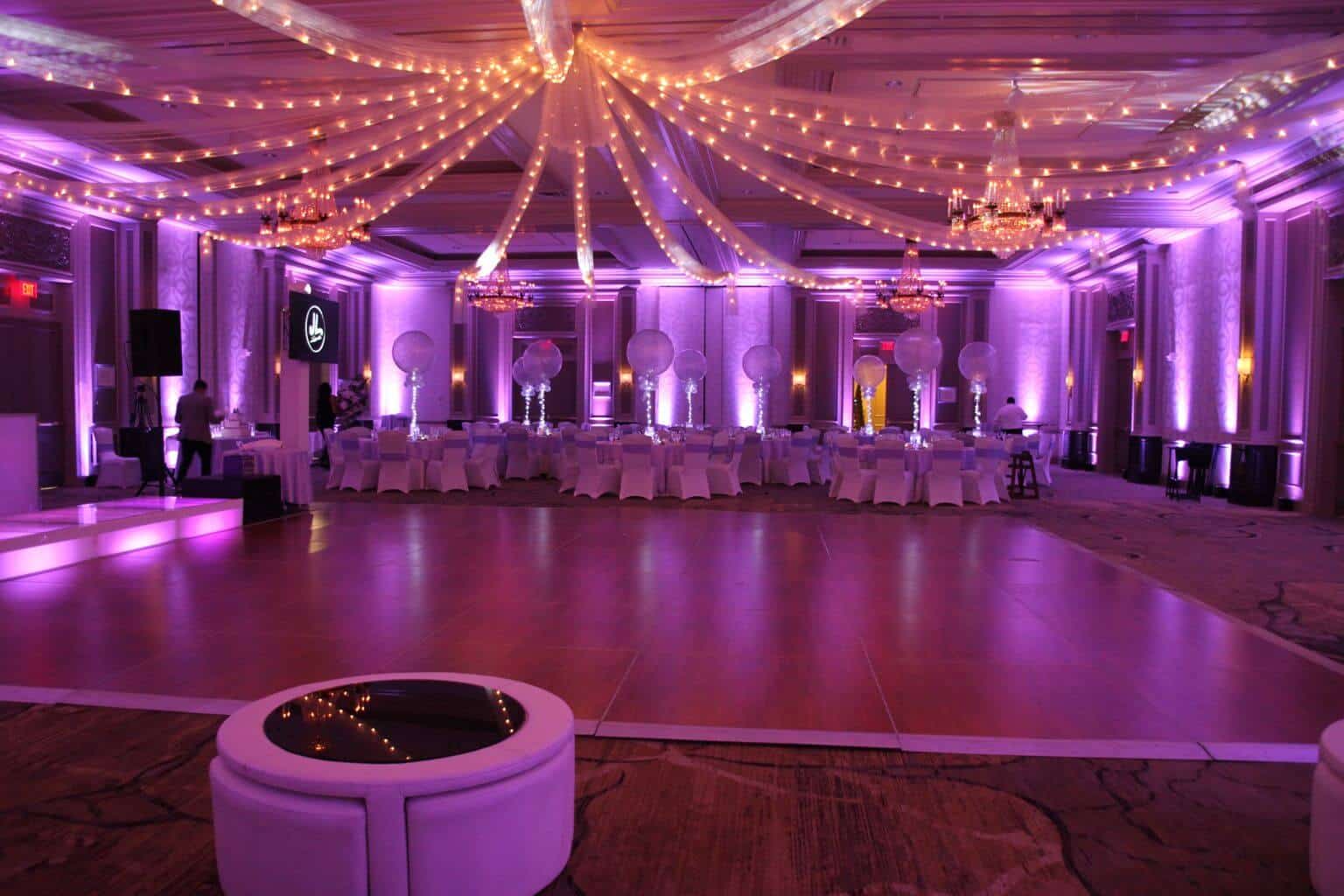 Lavender Bat Mitzvah with Ceiling Swag and LED Uplighting at the Hilton Woodcliff Lake