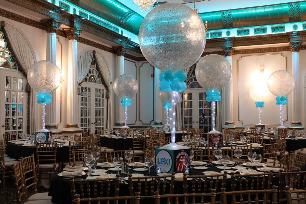 Music Themed Bat Mitzvah with Logo and Album Cover Centerpieces and 36" Sparkle Balloons at Crystal Plaza