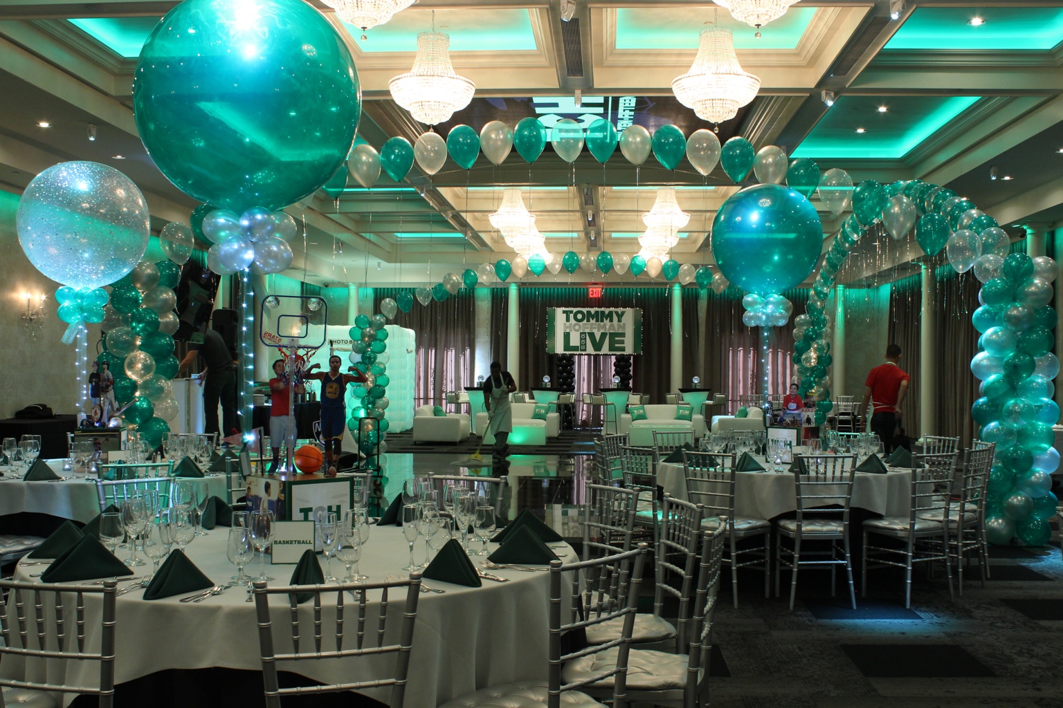 SNL Themed Bar Mitzvah with Custom Lounge, Balloon Gazebo and Balloon Centerpieces at Mulino's at Lake Isle