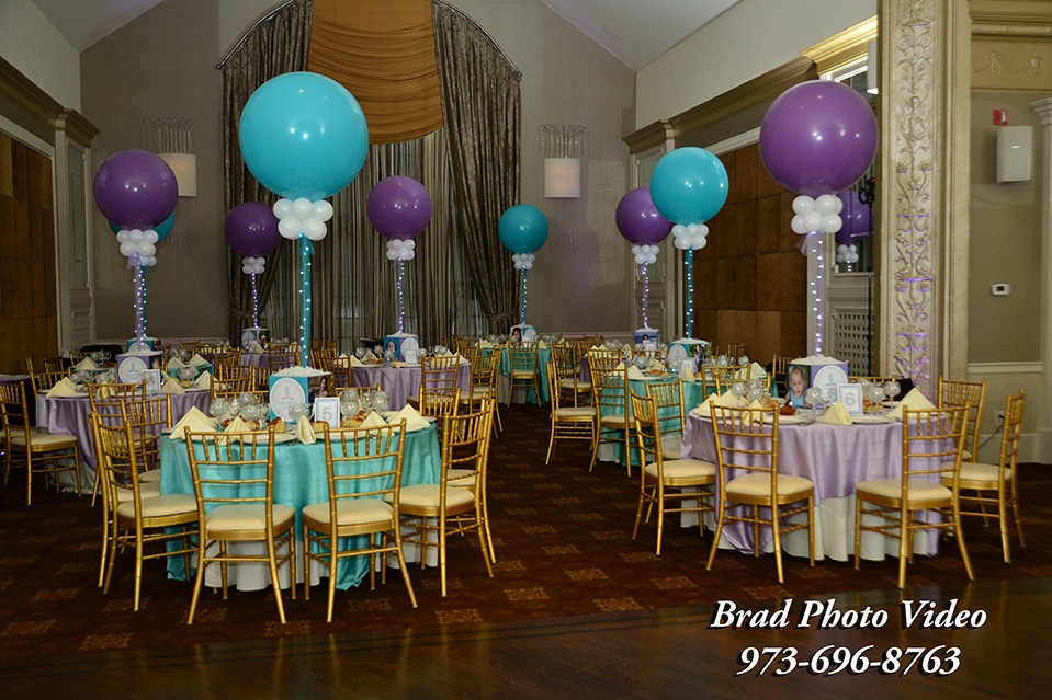 Lavender and Turquoise Bat Mitzvah with Photo Cube Centerpieces at Maplewood Country Club