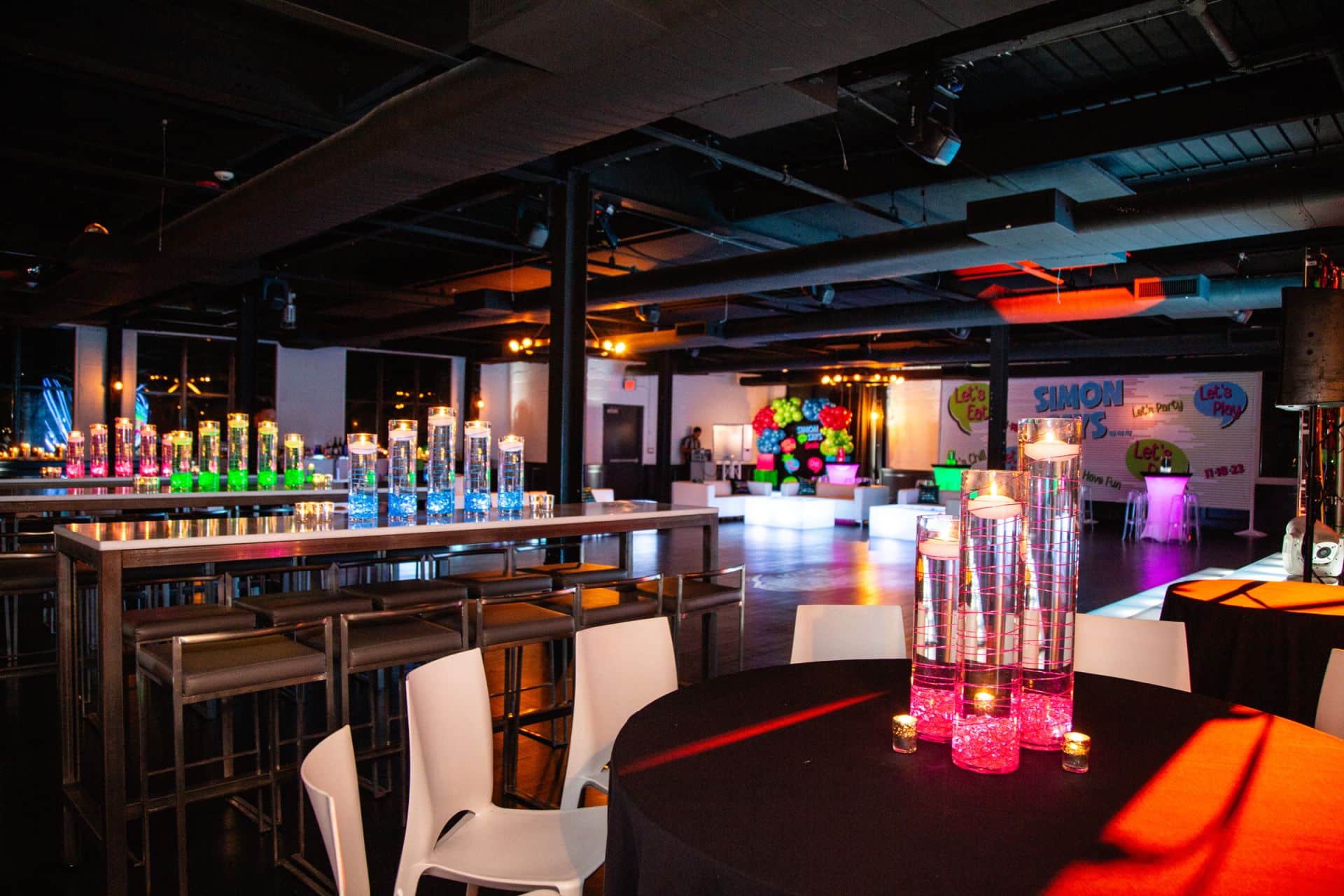 Neon Themed Bat Mitzvah with LED Neon Centerpieces at Hudson Loft