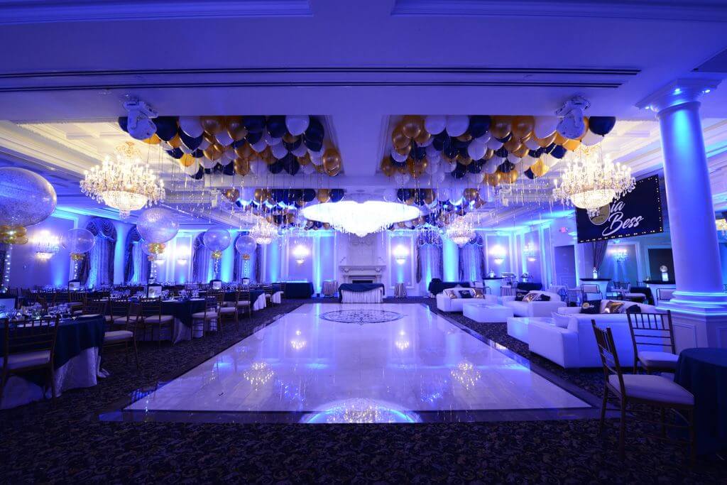 Club Themed Bat Mitzvah with Sparkle Balloon Centerpieces & Custom Lounge Furniture at Primavera Regency, NJ